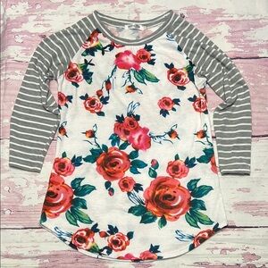 Floral and Striped Raglan Shirt